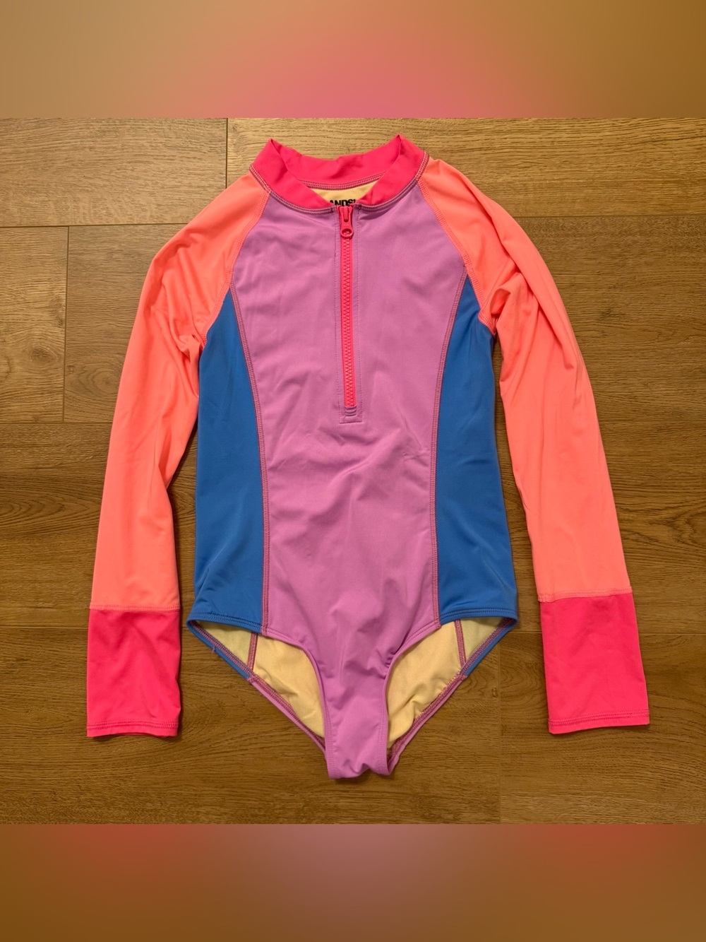 NWOT Lands’ End Girls Long-Sleeve Half Zip One-Piece Swimsuit Fully-Lined, S. 10